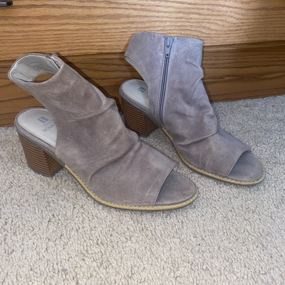 Women's Taupe Open-Toe Ankle Boots